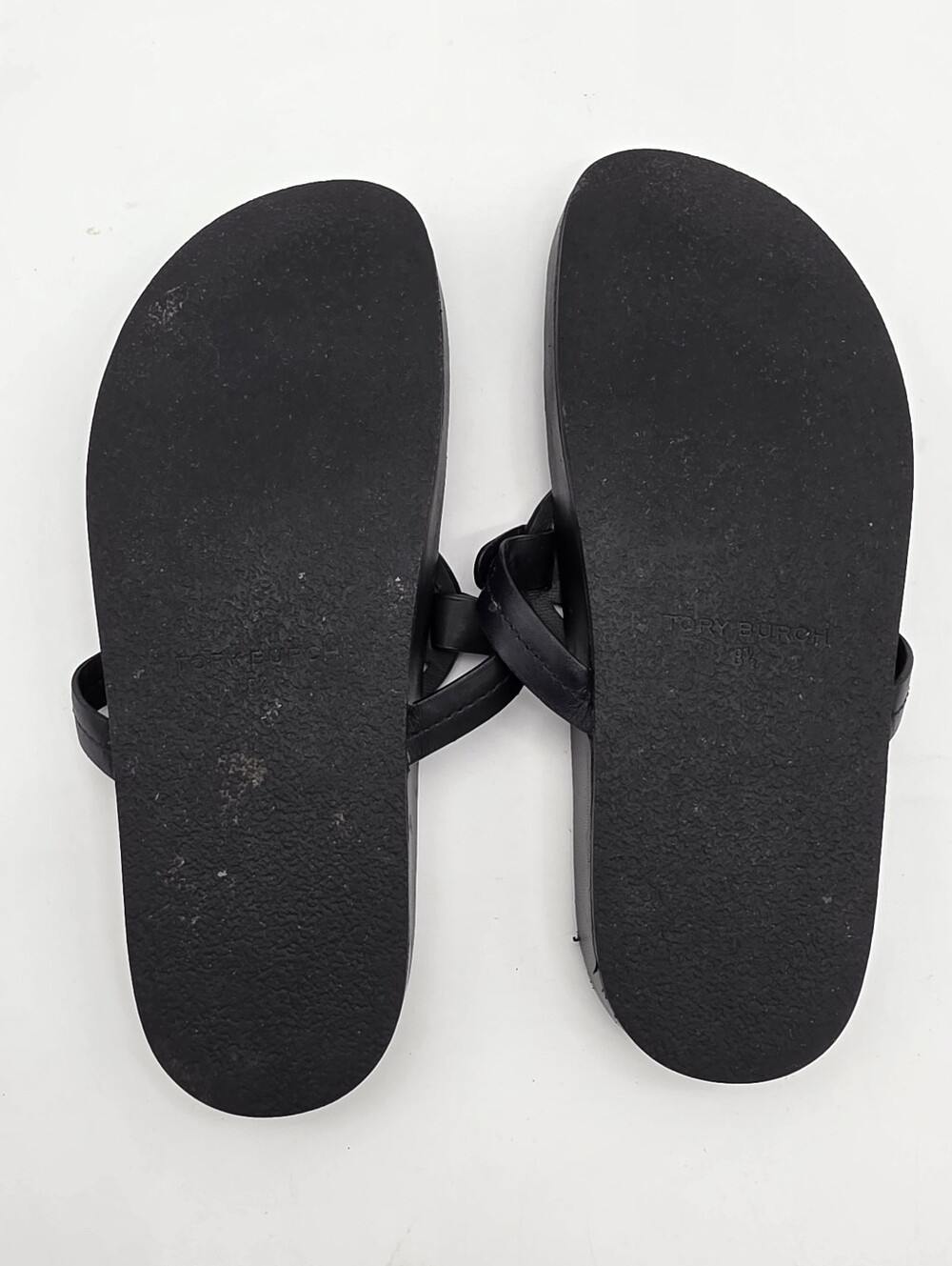 Tory Burch Black Leather Logo Thong Sandals Miller Cloud Sz 8.5 - Picture 5 of 6